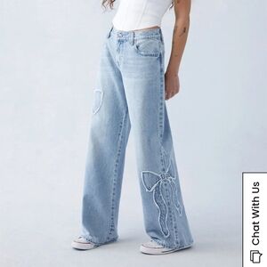 NWT PacSun Light Indigo Bow Low Rise Baggy Jeans